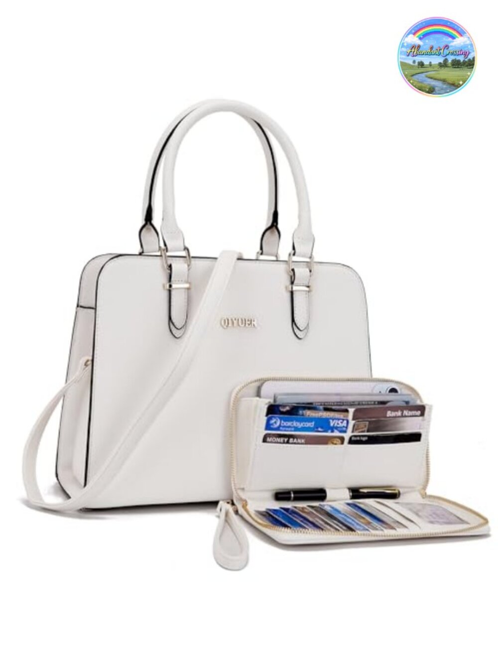 2pc Synthetic Leather Satchel Handbag and Wallet Set Tote Shoulder Bag
